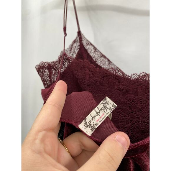 Free People wine maroon velvet lace slip dress - Picture 4 of 5